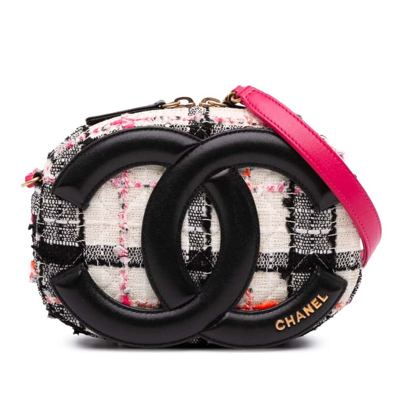 Chanel Tweed and Lambskin Coco Midnight Camera Bag White Tweed Good condition - Front View