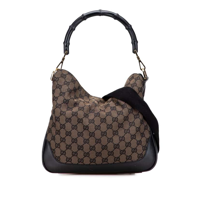 Gucci GG Canvas Bamboo Web Satchel Brown Canvas Good condition - Front View