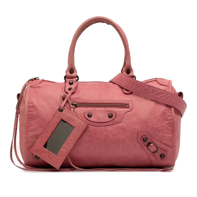 Balenciaga Maxi Lambskin Motocross Twiggy Satchel Pink Leather Good condition - Front View