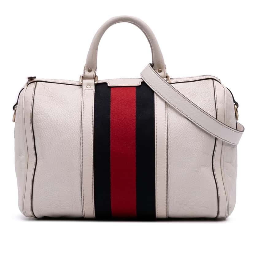 Gucci Medium Calfskin Web Joy Boston Bag White Leather Good condition - Front View