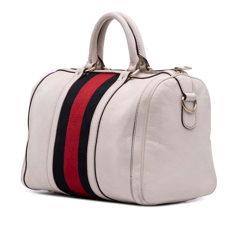 Gucci Medium Calfskin Web Joy Boston Bag White Leather Good condition - Back View