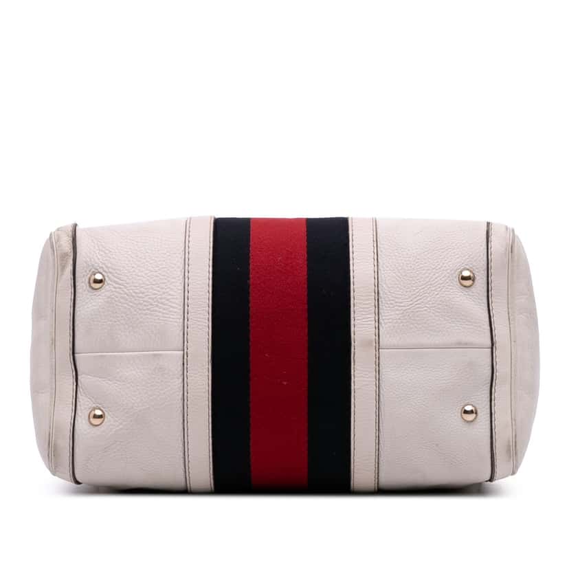 Gucci Medium Calfskin Web Joy Boston Bag White Leather Good condition - Inside View