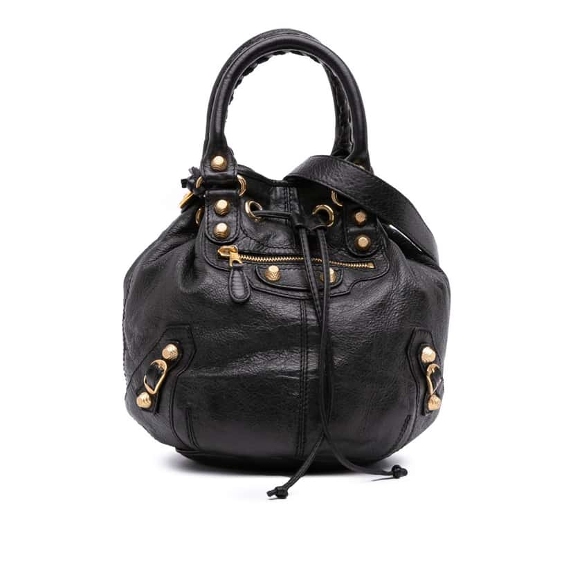 Balenciaga Mini Lambskin Motocross Pompon Giant 12 Bag Black Leather Good condition - Front View