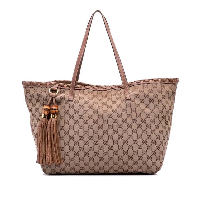 Gucci GG Canvas Bamboo Tassel Tote Brown Canvas Good condition - Front View