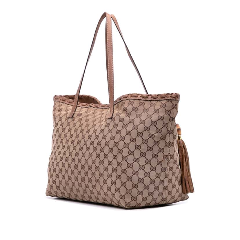 Gucci GG Canvas Bamboo Tassel Tote Brown Canvas Good condition - Back View