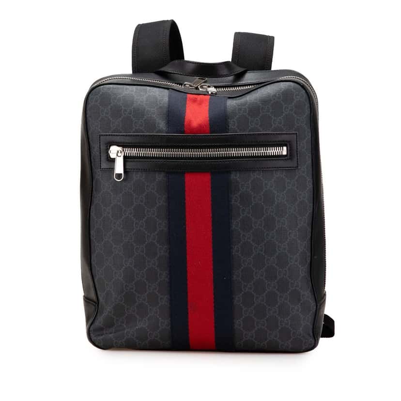 Gucci GG Supreme Web Backpack Black Canvas Good condition - Front View