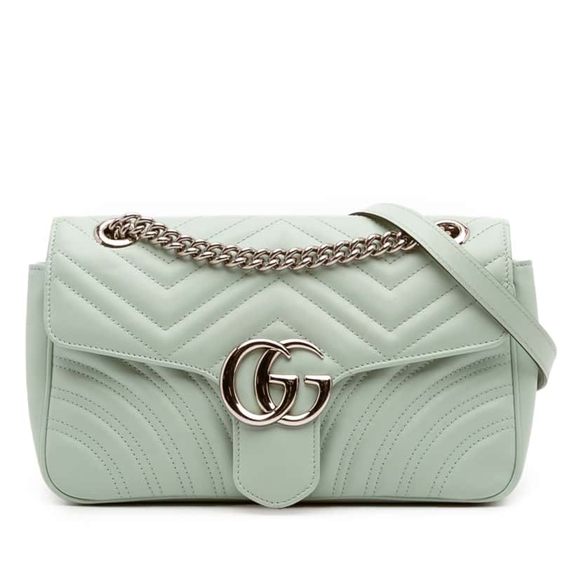 Gucci Small GG Marmont Matelasse Leather Flap Crossbody Green Leather Good condition - Front View