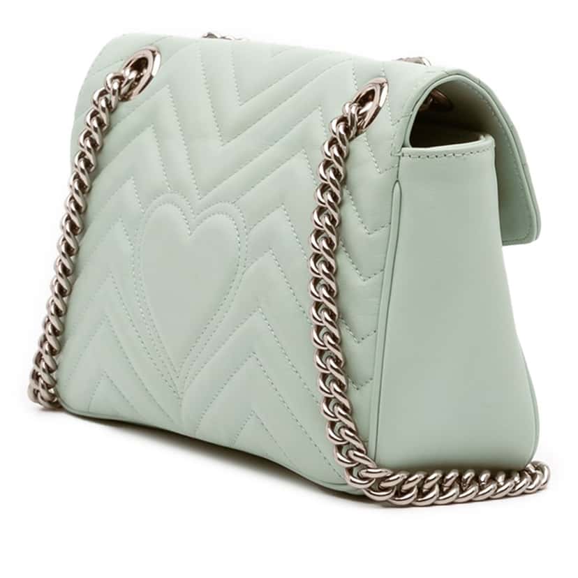 Gucci Small GG Marmont Matelasse Leather Flap Crossbody Green Leather Good condition - Back View