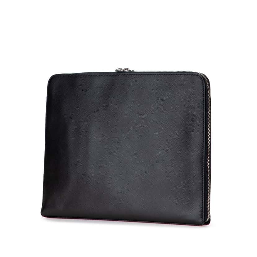 Prada Saffiano Document Holder Black Leather Good condition - Back View