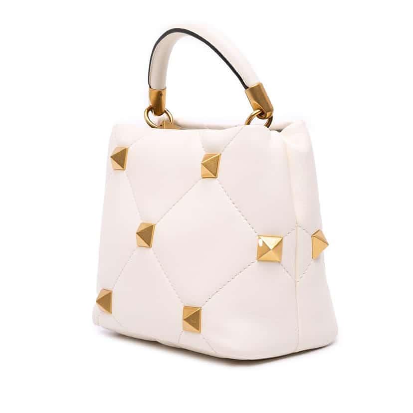 Valentino Small Nappa Roman Stud The Handle Bag White Leather Good condition - Back View