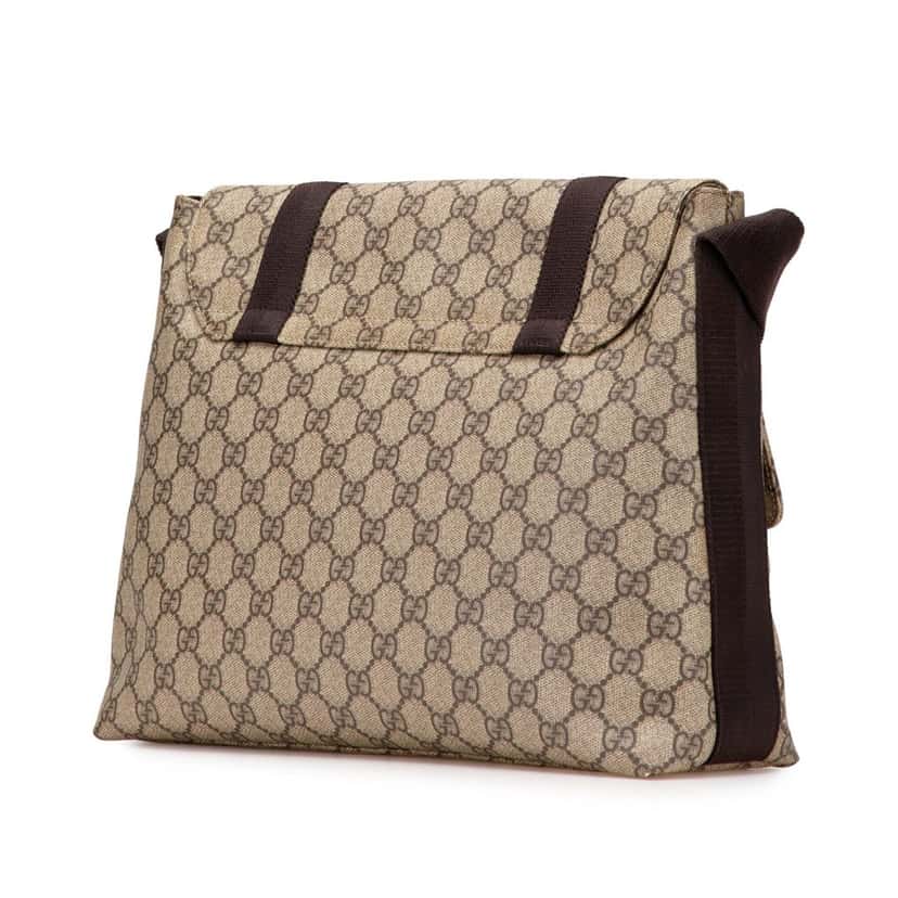 Gucci Large GG Supreme Double Buckle Flap Messenger Bag Brown Canvas Good condition - Back View