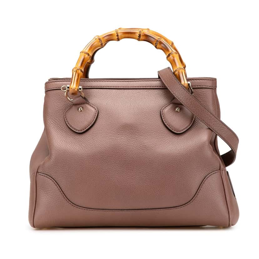 Gucci Small Pebbled Calfskin Diana Bamboo Top Handle Tote Brown Leather Good condition - Front View