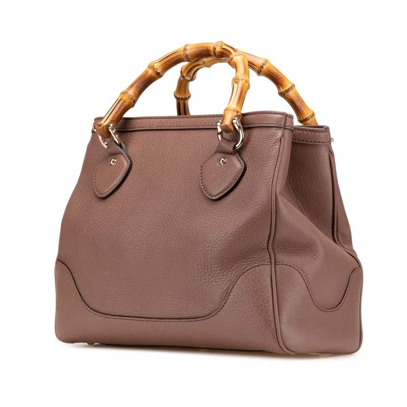 Gucci Small Pebbled Calfskin Diana Bamboo Top Handle Tote Brown Leather Good condition - Back View