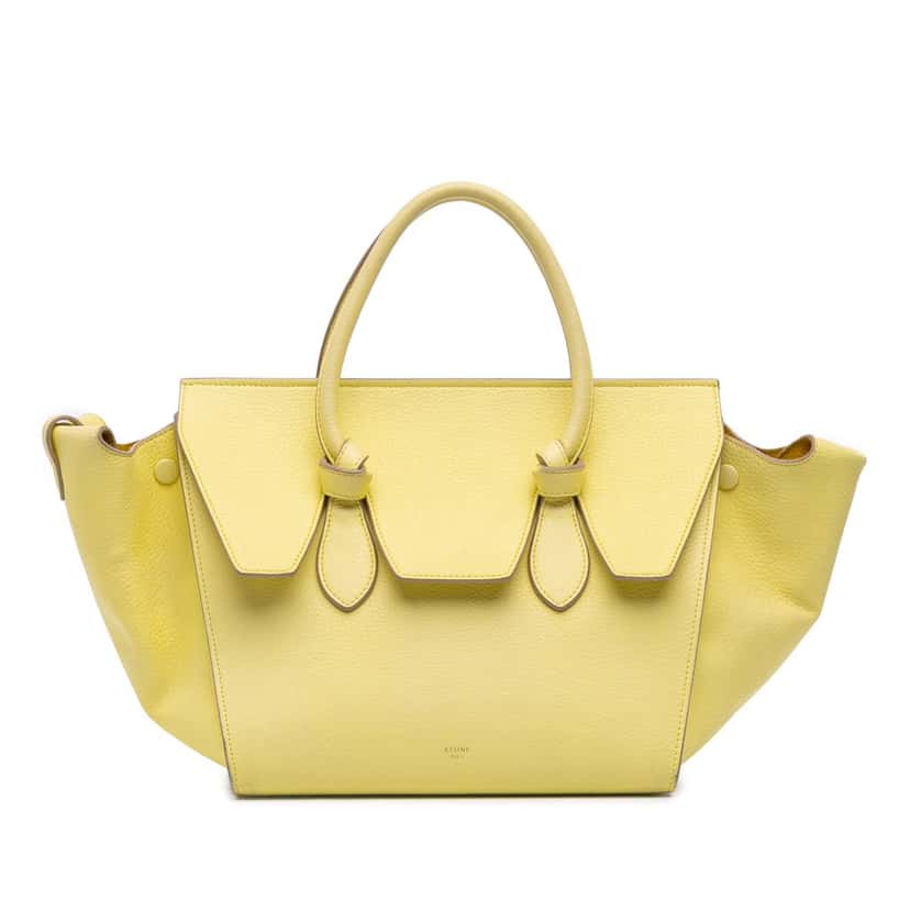 Celine Small Grained Calfskin Tie Tote Yellow Leather Good condition - Front View
