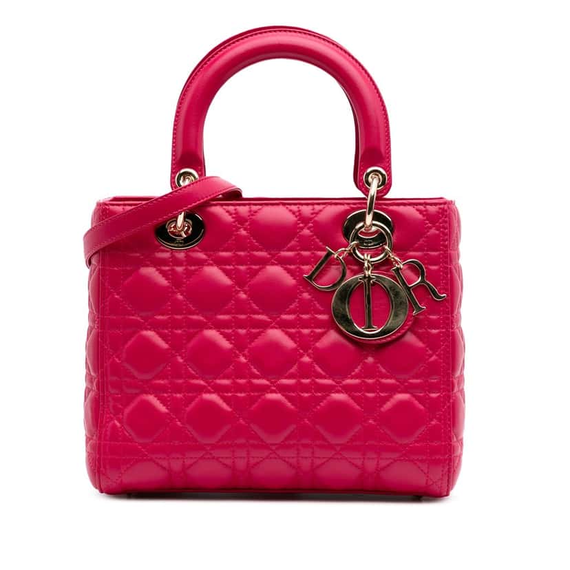 Dior Medium Lambskin Cannage Lady Dior Pink Leather Good condition - Front View