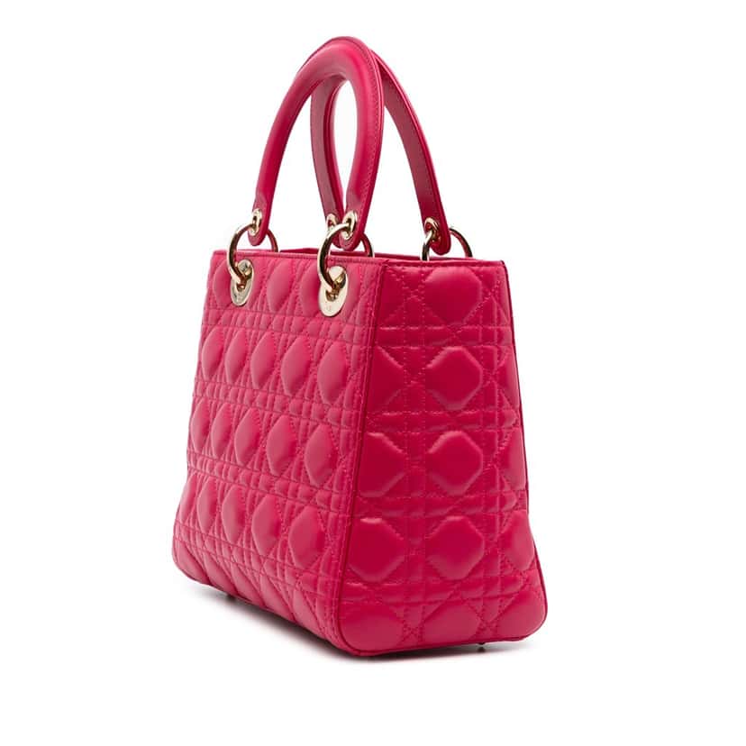 Dior Medium Lambskin Cannage Lady Dior Pink Leather Good condition - Back View