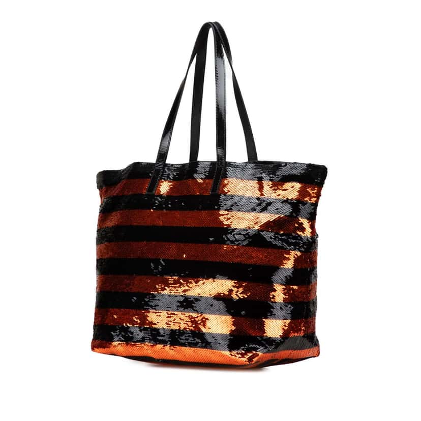 Prada Satin Sequin Stripes Tote Orange Satin Very good condition - Back View