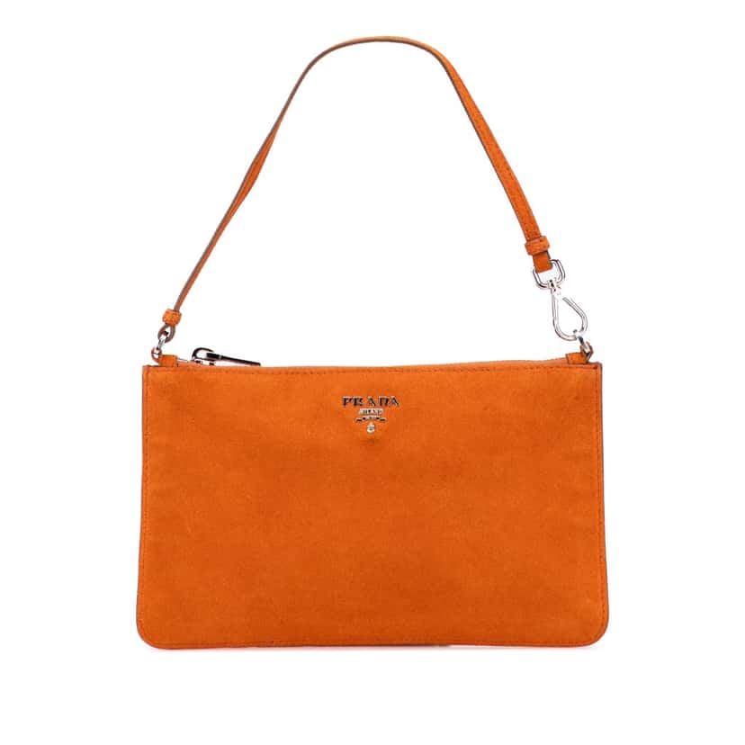 Prada Suede Pochette Orange Leather Good condition - Front View