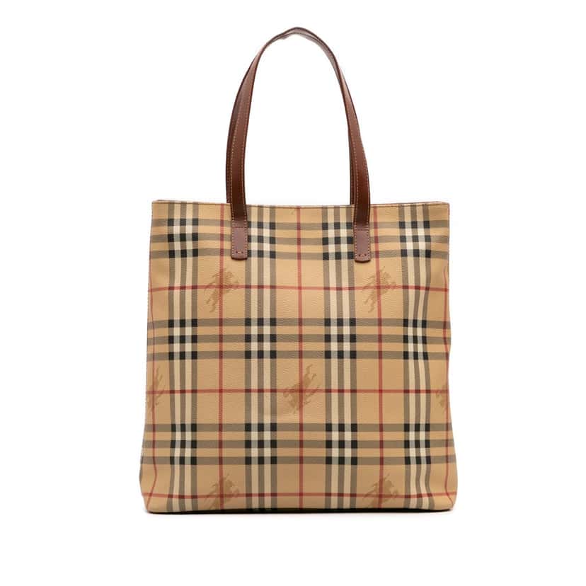 Burberry Haymarket Check Coated Canvas Tote Brown Canvas Good condition - Front View