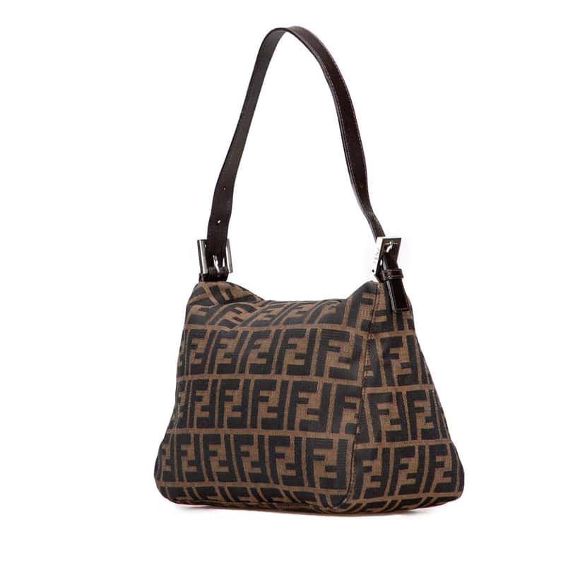Fendi Zucca Canvas Double Flap Shoulder Bag Brown Canvas Good condition - Back View