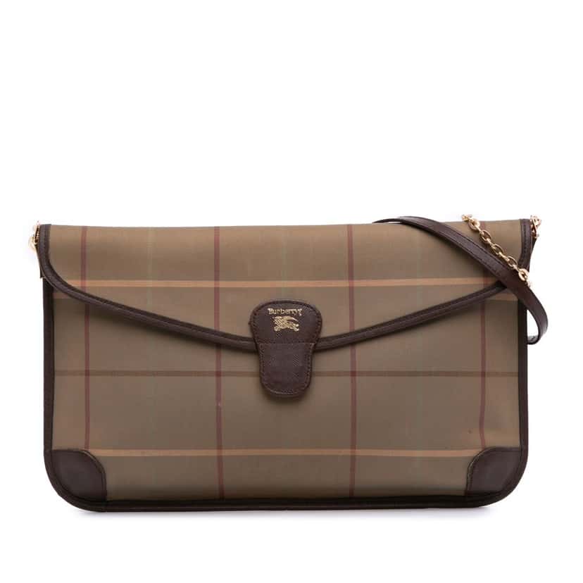 Burberry Vintage Check Canvas Flap Satchel Brown Canvas Good condition - Front View
