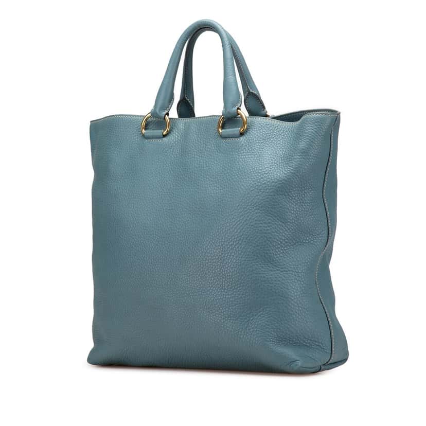Prada Vitello Daino Open Convertible Tote Blue Leather Good condition - Back View