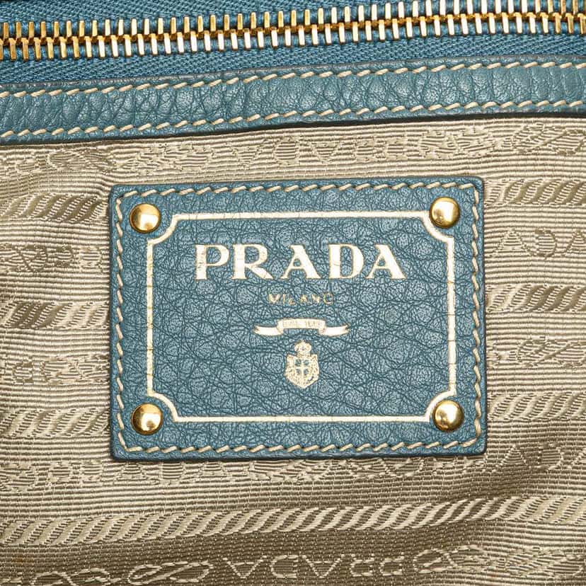Prada Vitello Daino Open Convertible Tote Blue Leather Good condition - Box View