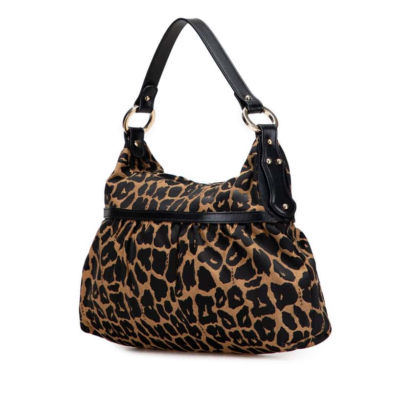 Fendi Canvas Leopard Print Chef Shoulder Bag Brown Canvas Good condition - Back View
