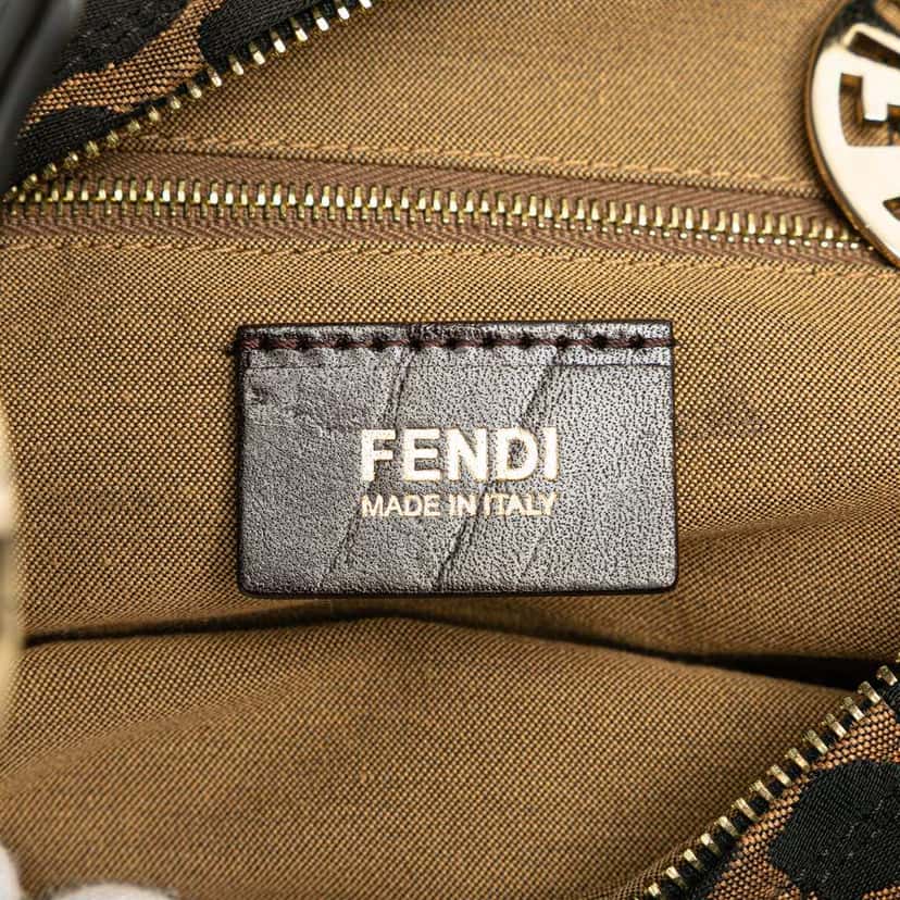 Fendi Canvas Leopard Print Chef Shoulder Bag Brown Canvas Good condition - Box View