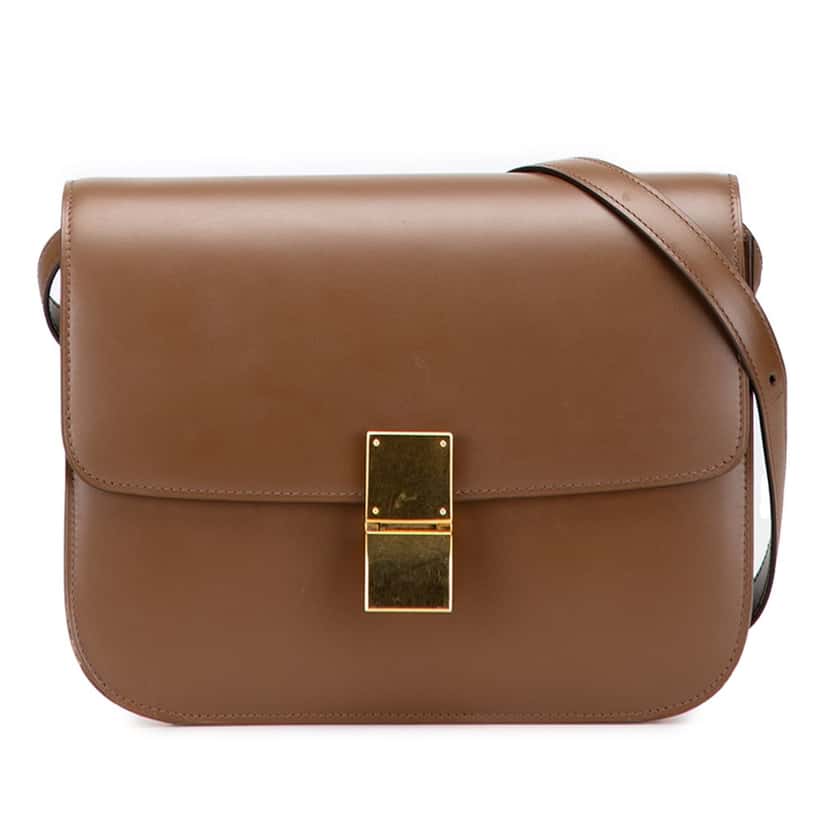 Celine Medium Calfskin Classic Box Brown Leather Good condition - Front View