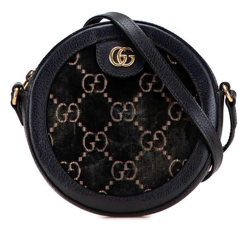 Gucci GG Marmont Velvet Round Crossbody Black Velvet Good condition - Front View