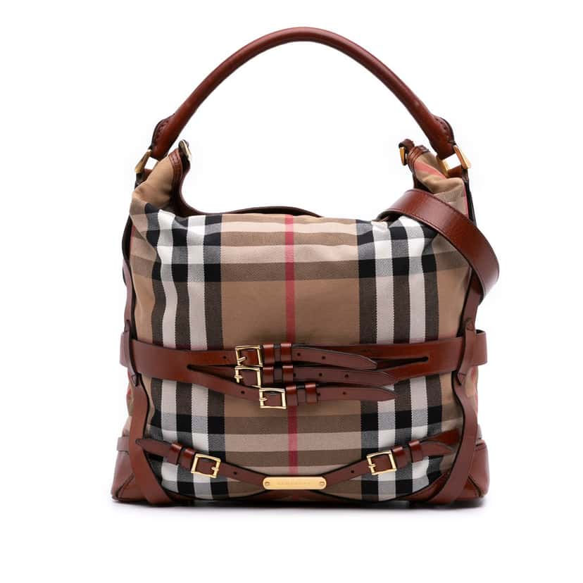 Burberry House Check Canvas Gosford Bridle Satchel Brown Canvas Good condition - Front View