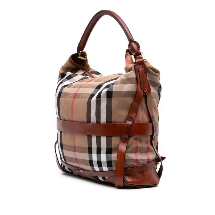 Burberry House Check Canvas Gosford Bridle Satchel Brown Canvas Good condition - Back View