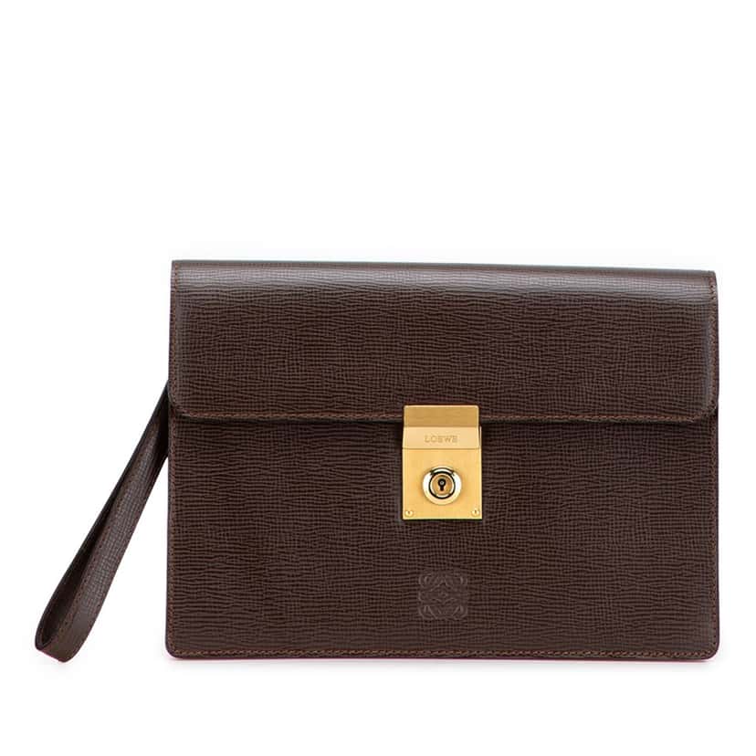 Loewe Leather Anagram Clutch Brown Leather Good condition - Front View