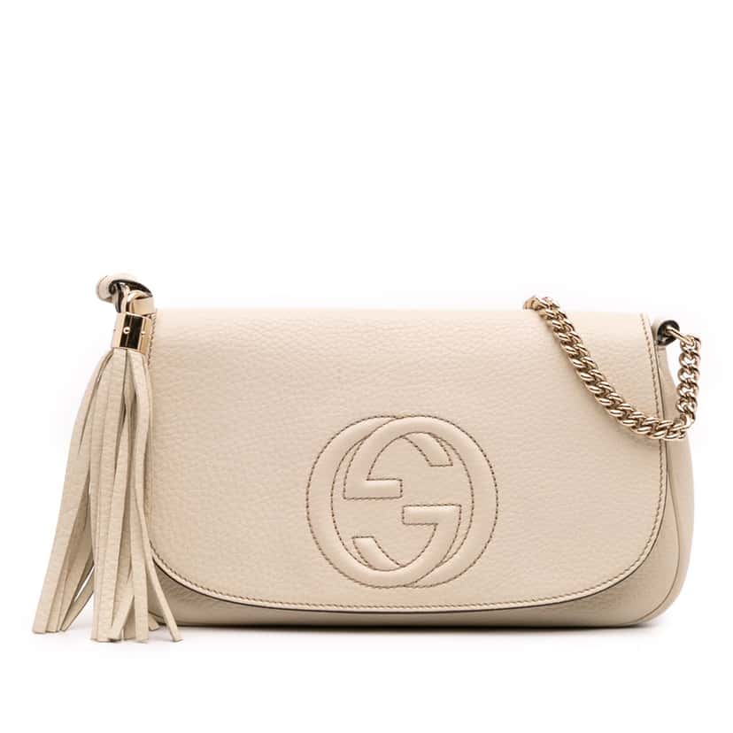 Gucci Medium Leather Soho Chain Flap Crossbody White Leather Good condition - Front View