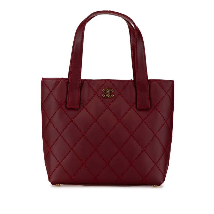 Chanel CC Lambskin Wild Stitch Handbag Red Leather Fair condition - Front View