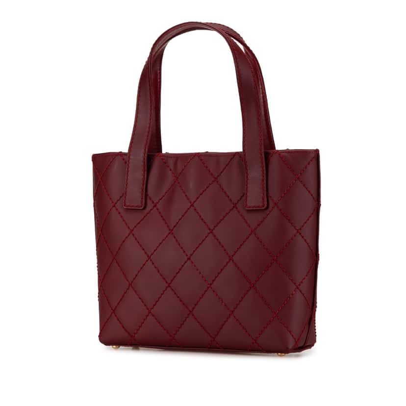 Chanel CC Lambskin Wild Stitch Handbag Red Leather Fair condition - Back View