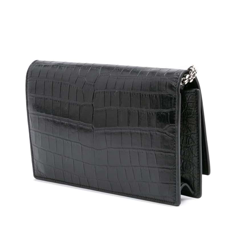 Saint Laurent Croc Embossed Leather Monogram Kate Tassel Wallet on Chain Black Leather Good condition - Back View