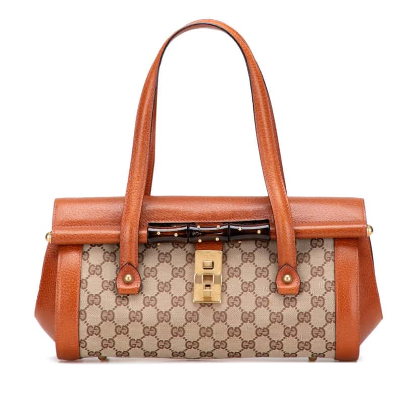 Gucci GG Canvas Bamboo Bullet Shoulder Bag Brown Canvas Good condition - Front View