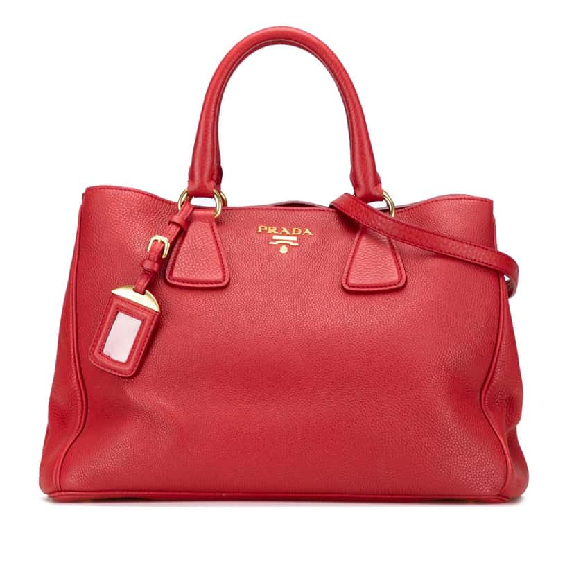 Prada Vitello Daino Open Convertible Tote Red Leather Good condition - Front View