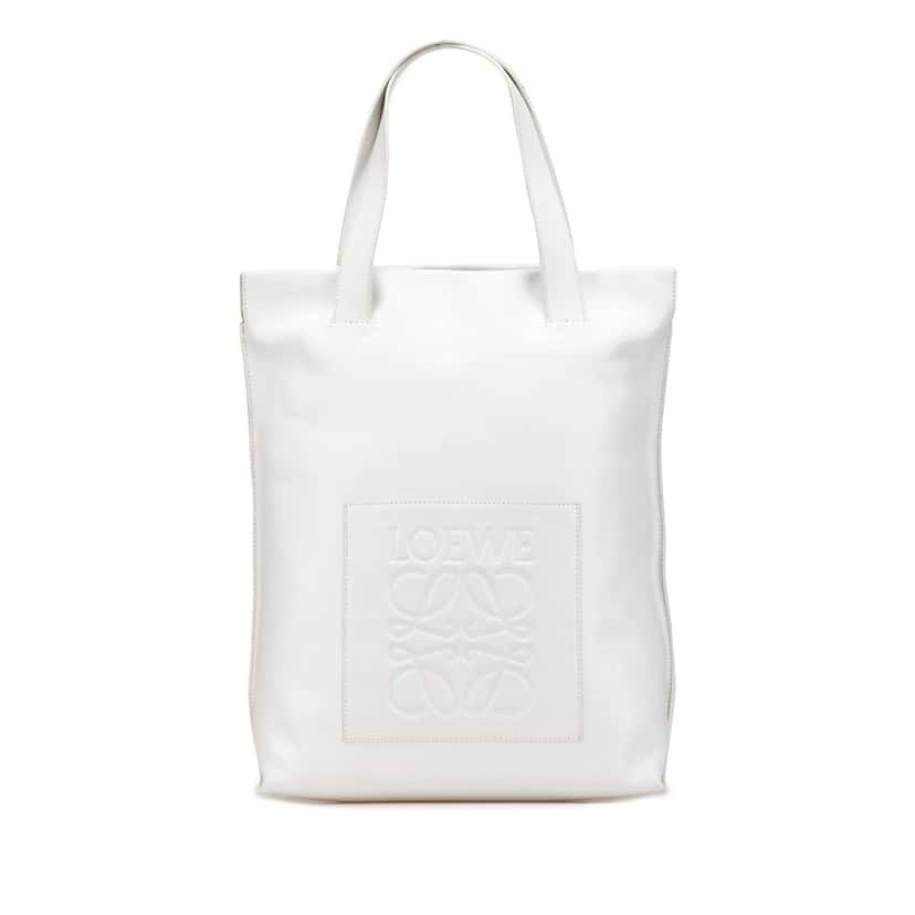 Loewe Anagram Leather Shopper Tote White Leather Good condition - Front View