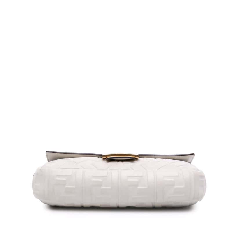 Fendi Zucca Embossed Leather Baguette Satchel White Leather Good condition - Inside View