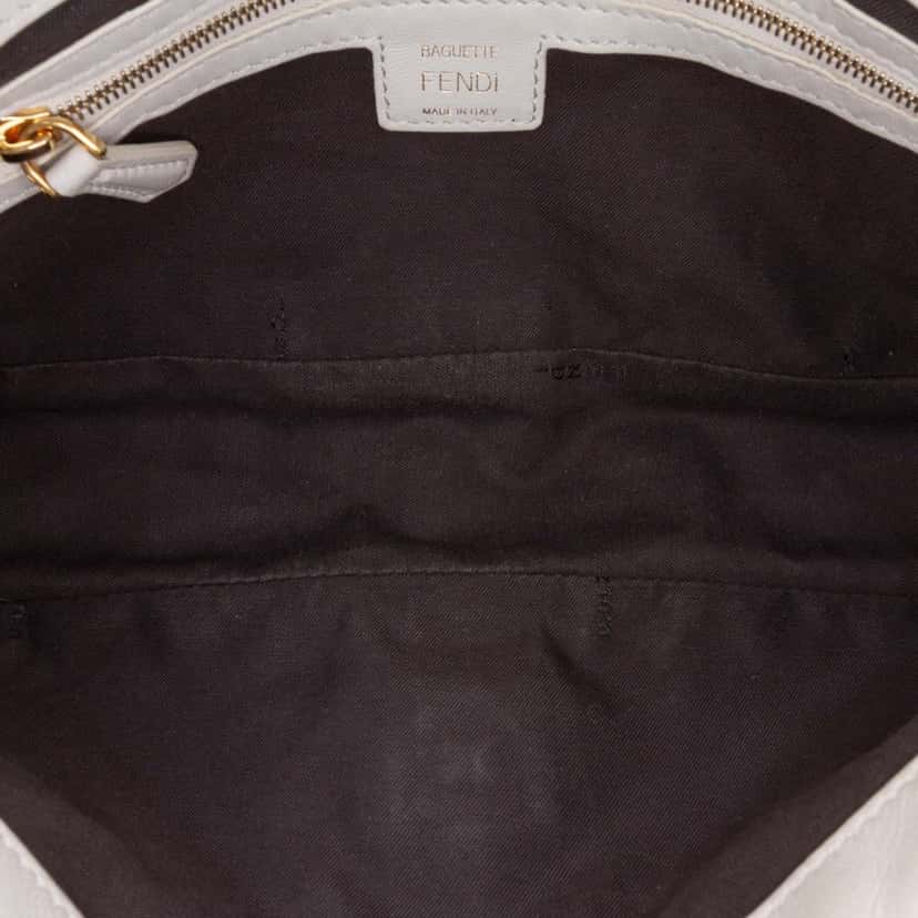 Fendi Zucca Embossed Leather Baguette Satchel White Leather Good condition - Model View