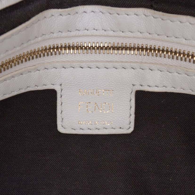 Fendi Zucca Embossed Leather Baguette Satchel White Leather Good condition - Box View