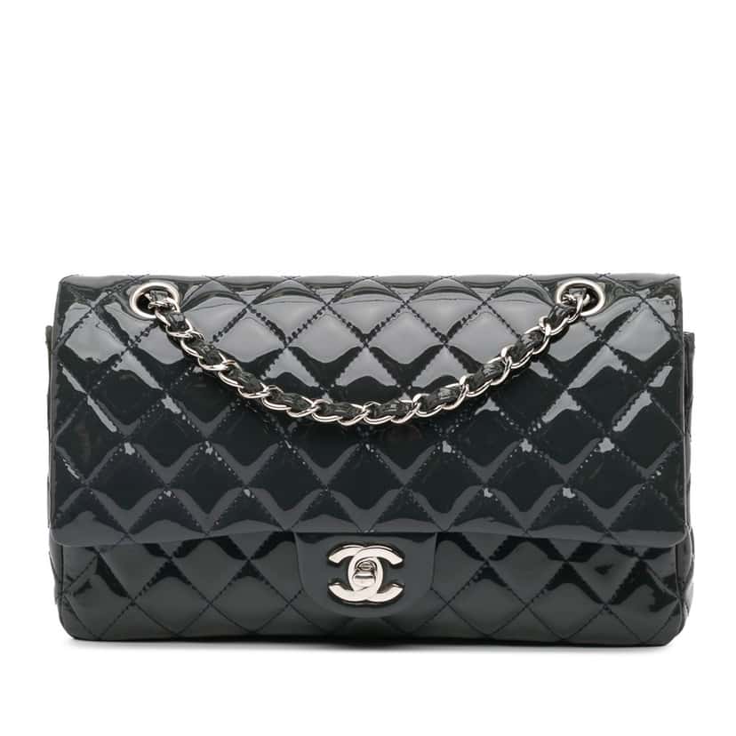 Chanel Medium Classic Patent Double Flap Blue Leather Good condition - Front View