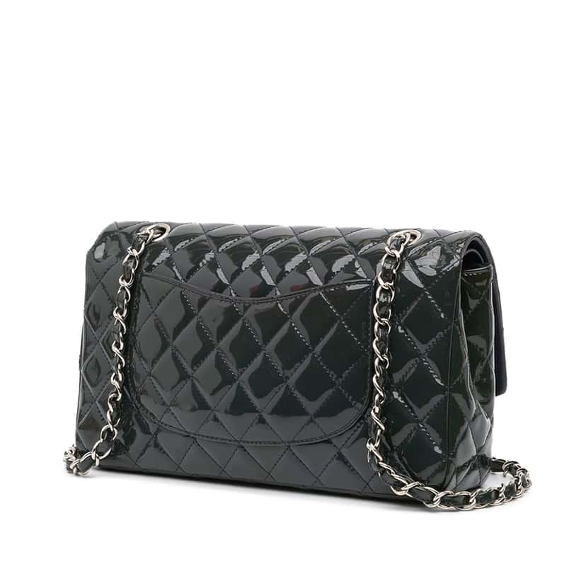 Chanel Medium Classic Patent Double Flap Blue Leather Good condition - Back View