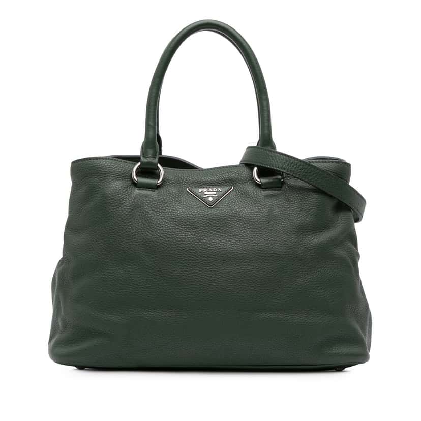 Prada Vitello Daino Open Convertible Tote Green Leather Good condition - Front View