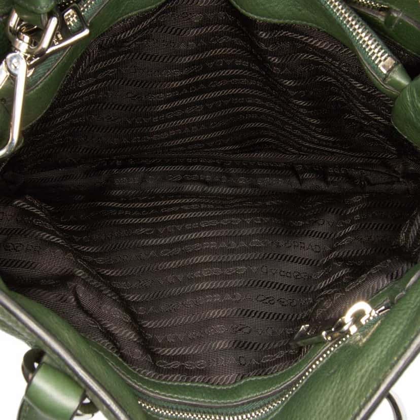 Prada Vitello Daino Open Convertible Tote Green Leather Good condition - Box View