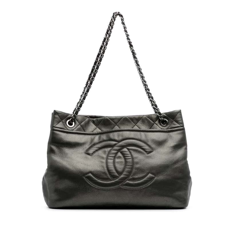 Chanel CC Metallic Caviar Soft Tote Grey Leather Good condition - Front View