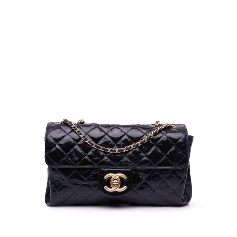 Chanel CC Crackled Glazed Calfskin Accordion Flap Blue Leather Good condition - Front View
